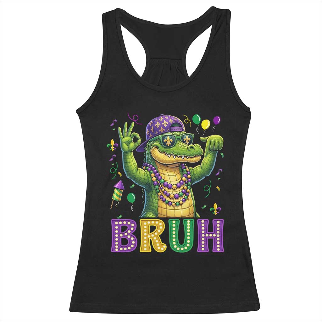 Mardi Gras Mardigator Alligator Six Seven Bruh Meme Racerback Tank Top TS12 Black Print Your Wear
