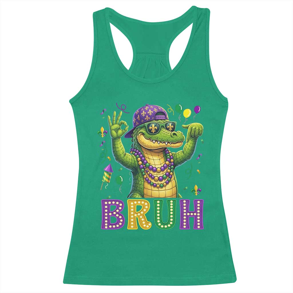 Mardi Gras Mardigator Alligator Six Seven Bruh Meme Racerback Tank Top TS12 Irish Green Print Your Wear