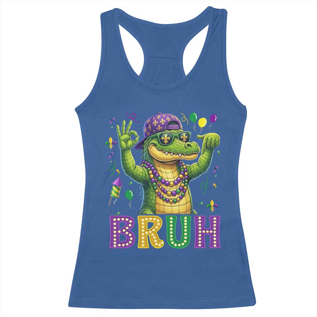 Mardi Gras Mardigator Alligator Six Seven Bruh Meme Racerback Tank Top TS12 Royal Blue Print Your Wear