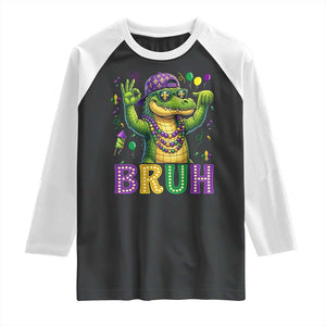 Mardi Gras Mardigator Alligator Six Seven Bruh Meme Raglan Shirt TS12 Black White Print Your Wear