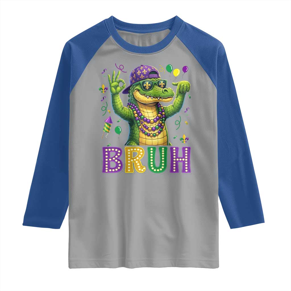 Mardi Gras Mardigator Alligator Six Seven Bruh Meme Raglan Shirt TS12 Sport Gray Royal Print Your Wear