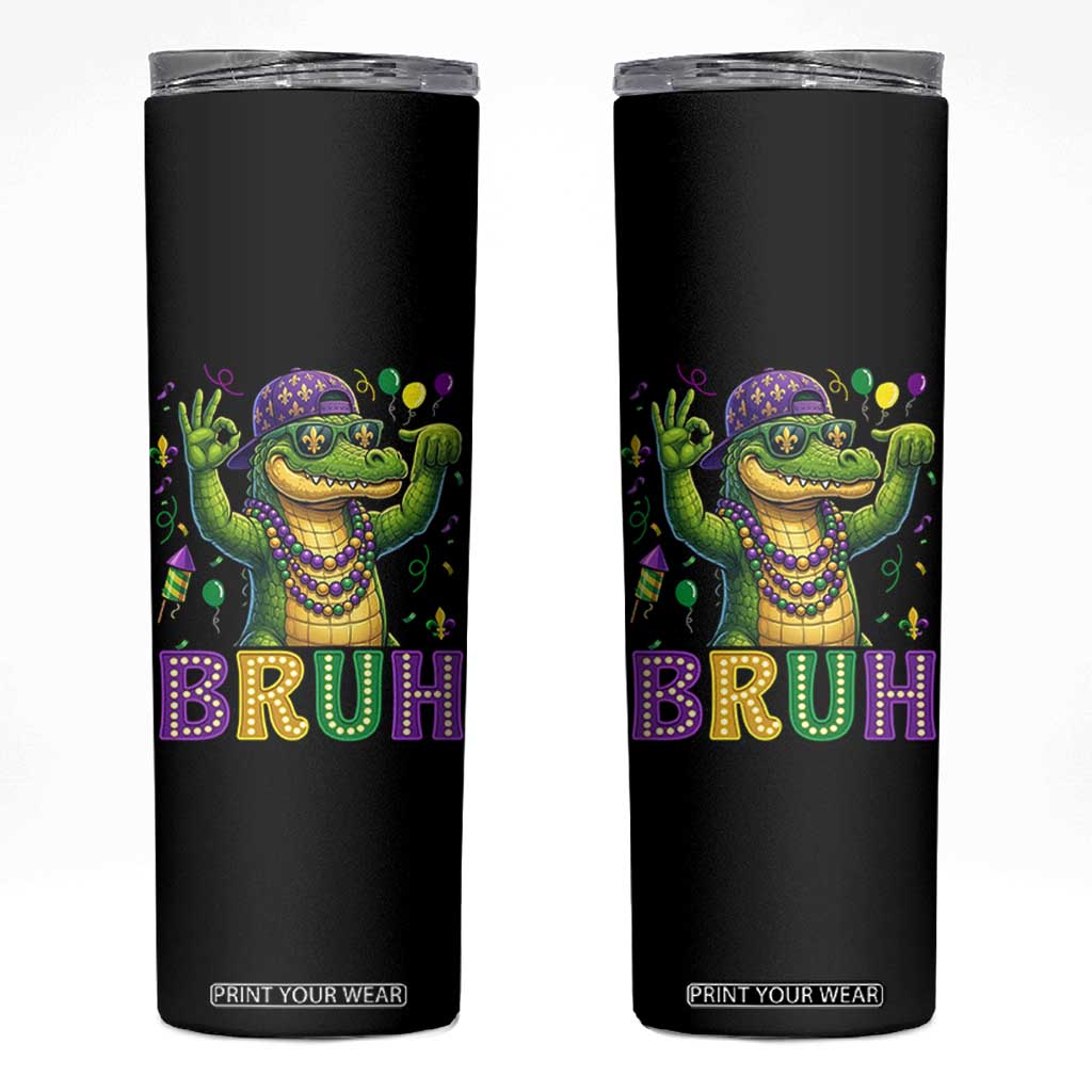 Mardi Gras Mardigator Alligator Six Seven Bruh Meme Skinny Tumbler TS12 Black Print Your Wear