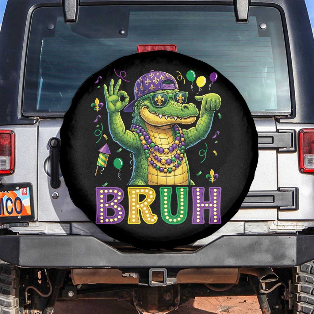 Mardi Gras Mardigator Alligator Six Seven Bruh Meme Spare Tire Cover TS12 No hole Black Print Your Wear