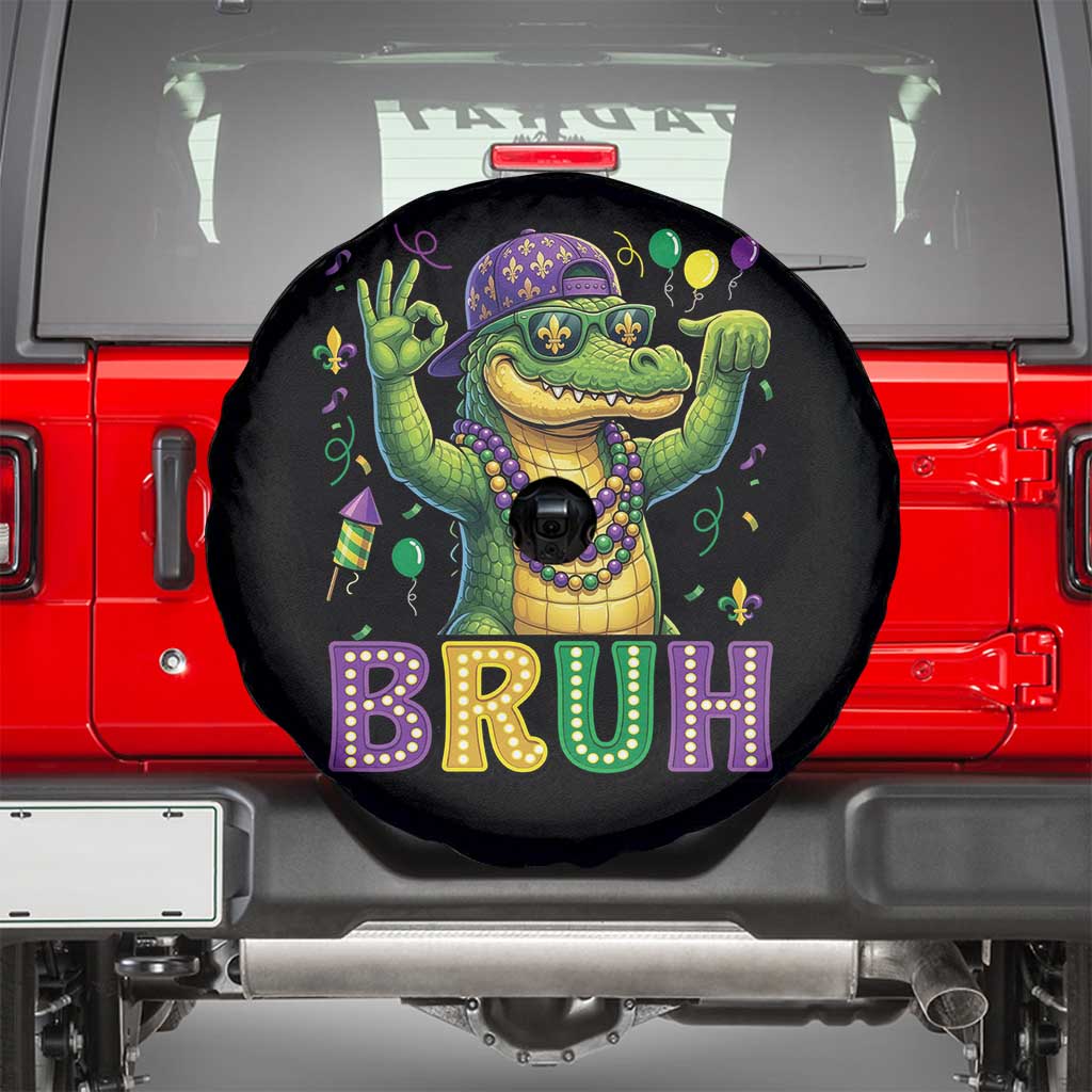Mardi Gras Mardigator Alligator Six Seven Bruh Meme Spare Tire Cover TS12 Black Print Your Wear