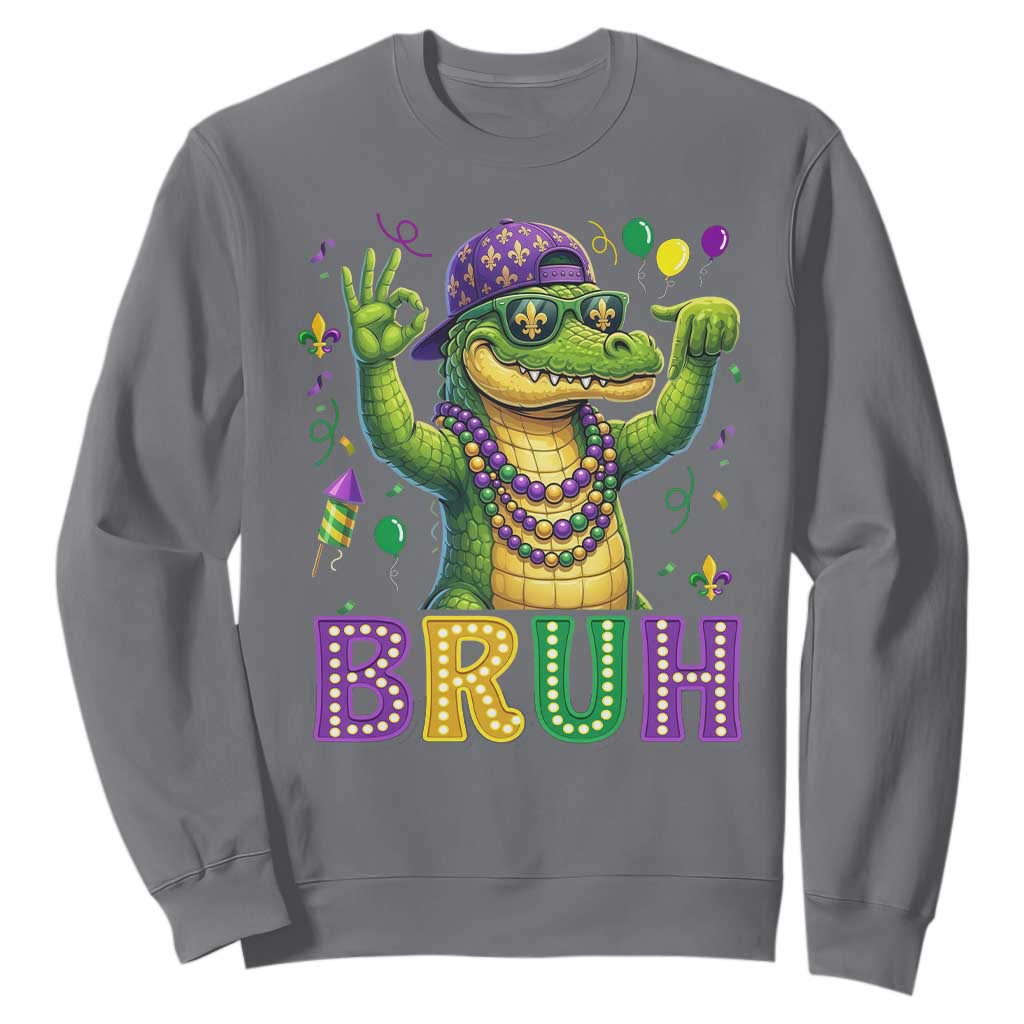 Mardi Gras Mardigator Alligator Six Seven Bruh Meme Sweatshirt TS12 Charcoal Print Your Wear