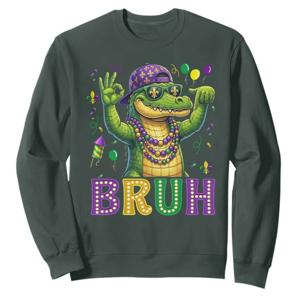 Mardi Gras Mardigator Alligator Six Seven Bruh Meme Sweatshirt TS12 Dark Forest Green Print Your Wear
