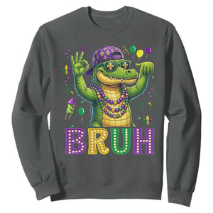 Mardi Gras Mardigator Alligator Six Seven Bruh Meme Sweatshirt TS12 Dark Heather Print Your Wear