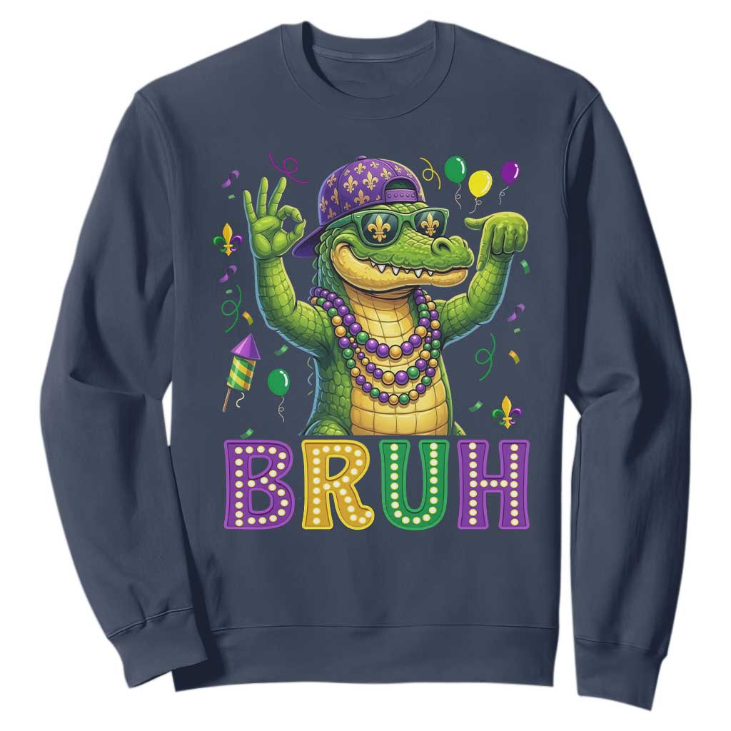 Mardi Gras Mardigator Alligator Six Seven Bruh Meme Sweatshirt TS12 Navy Print Your Wear