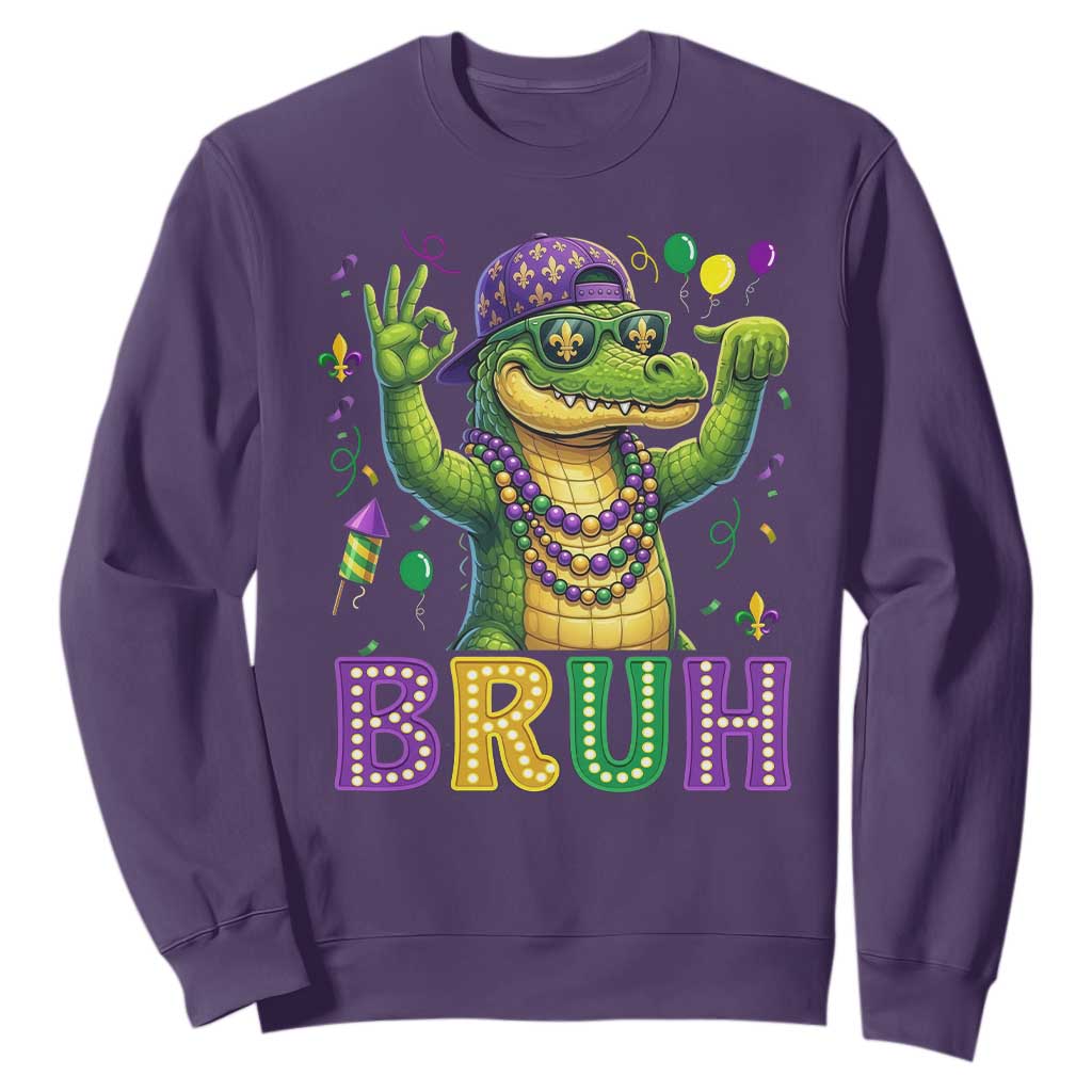 Mardi Gras Mardigator Alligator Six Seven Bruh Meme Sweatshirt TS12 Purple Print Your Wear