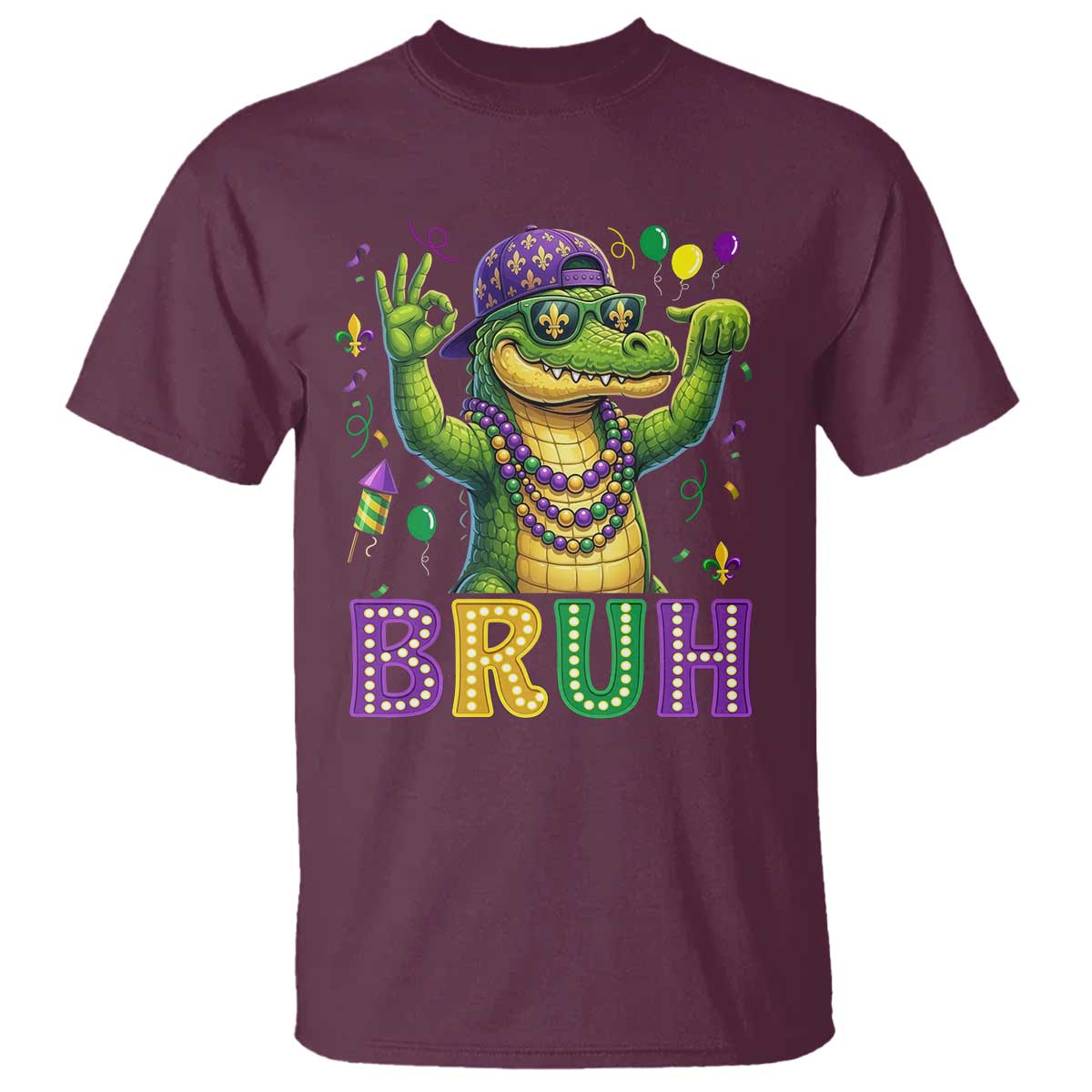 Mardi Gras Mardigator Alligator Six Seven Bruh Meme T Shirt TS12 Maroon Print Your Wear