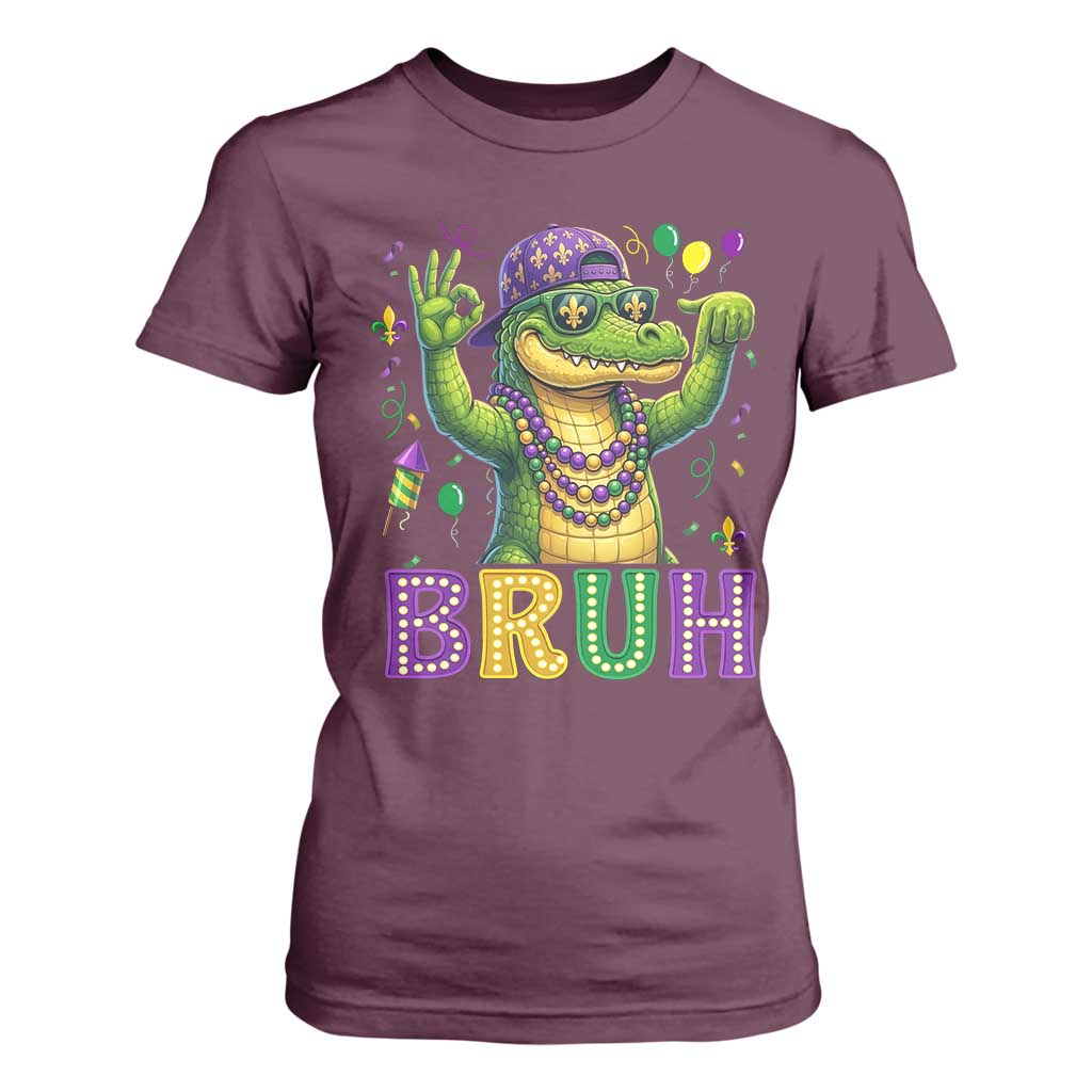 Mardi Gras Mardigator Alligator Six Seven Bruh Meme T Shirt For Women TS12 Maroon Print Your Wear