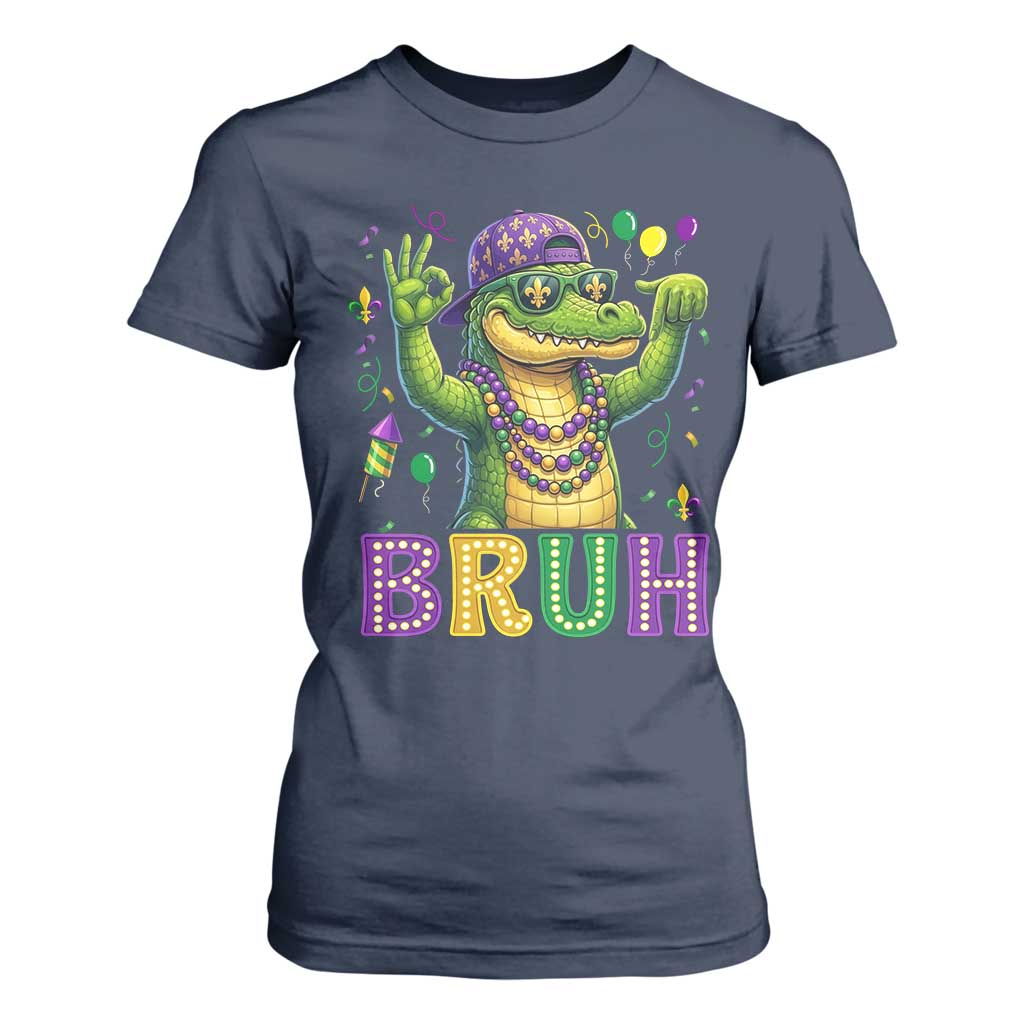 Mardi Gras Mardigator Alligator Six Seven Bruh Meme T Shirt For Women TS12 Navy Print Your Wear
