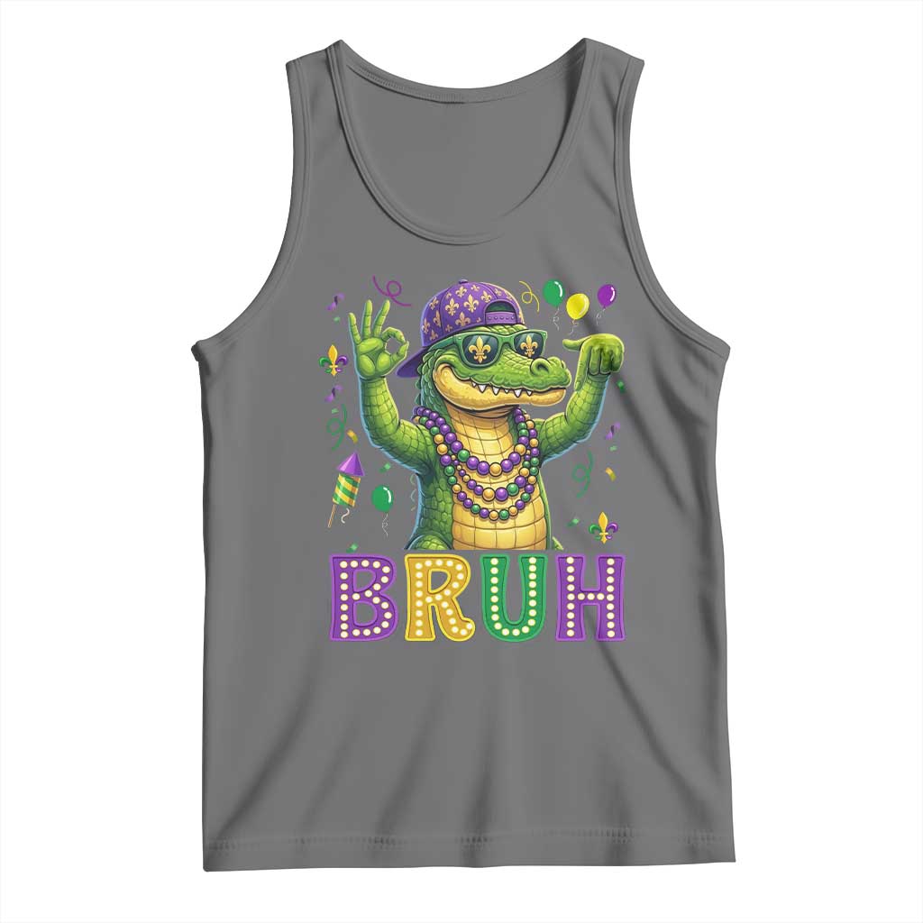 Mardi Gras Mardigator Alligator Six Seven Bruh Meme Tank Top TS12 Black Heather Print Your Wear