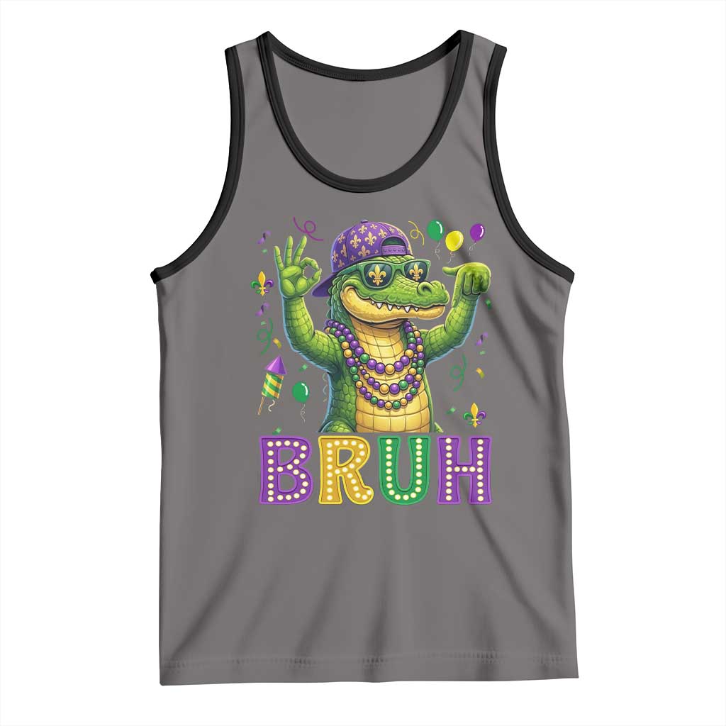 Mardi Gras Mardigator Alligator Six Seven Bruh Meme Tank Top TS12 Deep Heather Black Print Your Wear