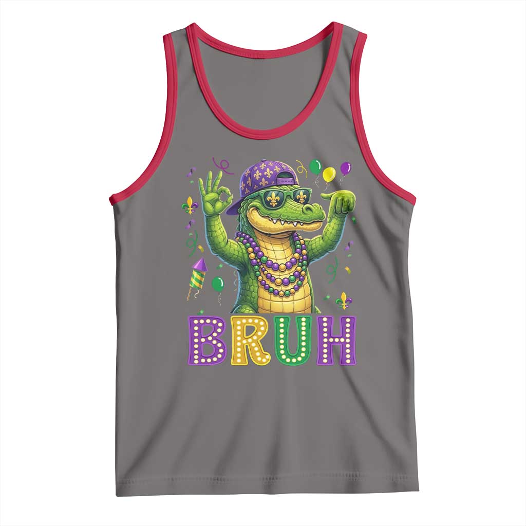 Mardi Gras Mardigator Alligator Six Seven Bruh Meme Tank Top TS12 Deep Heather Red Print Your Wear