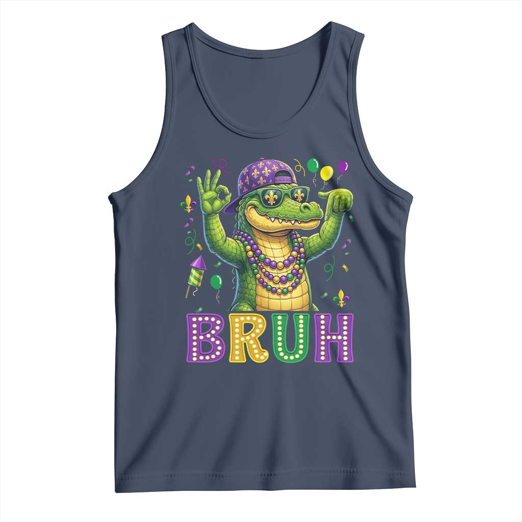 Mardi Gras Mardigator Alligator Six Seven Bruh Meme Tank Top TS12 Navy Print Your Wear