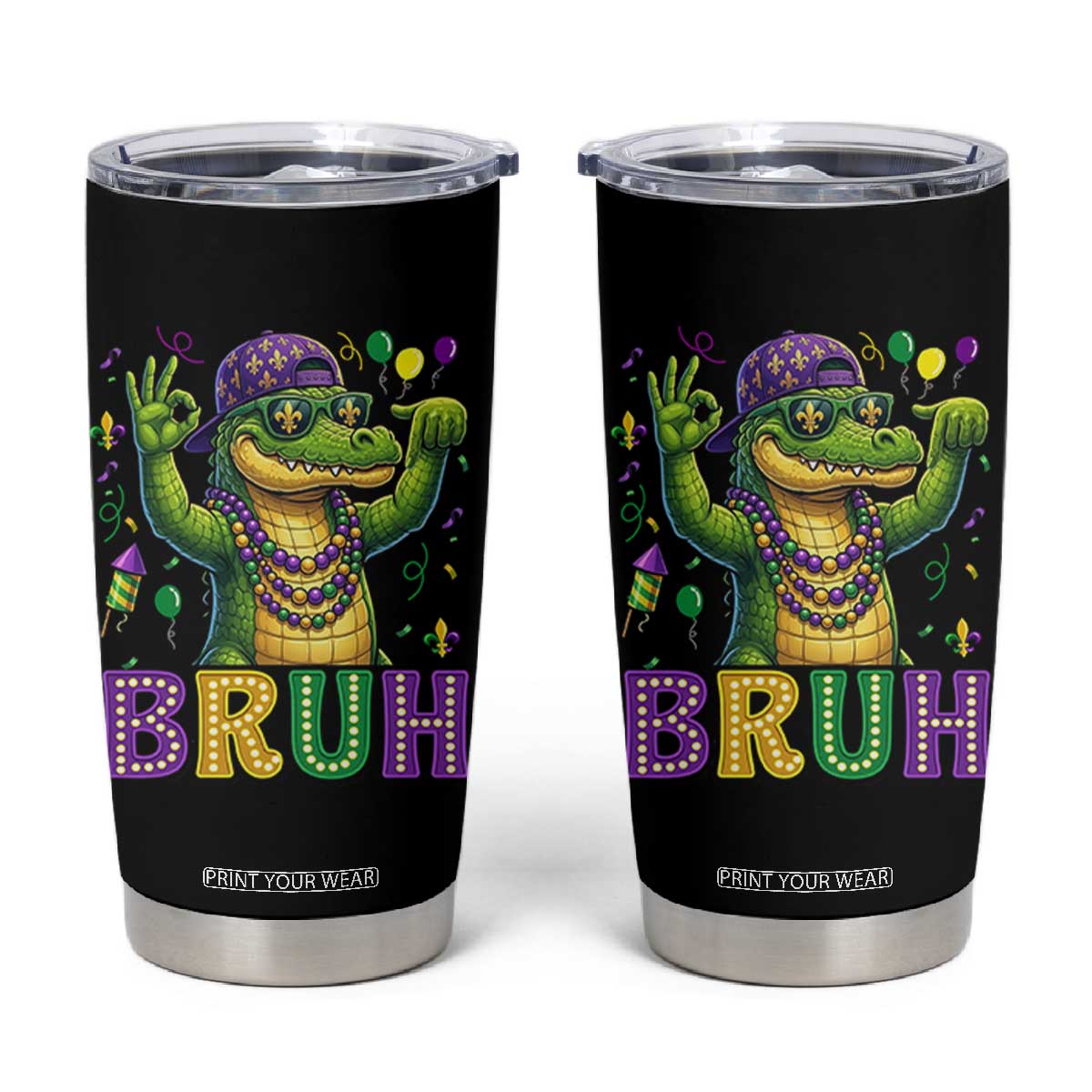 Mardi Gras Mardigator Alligator Six Seven Bruh Meme Tumbler Cup TS12 Black Print Your Wear