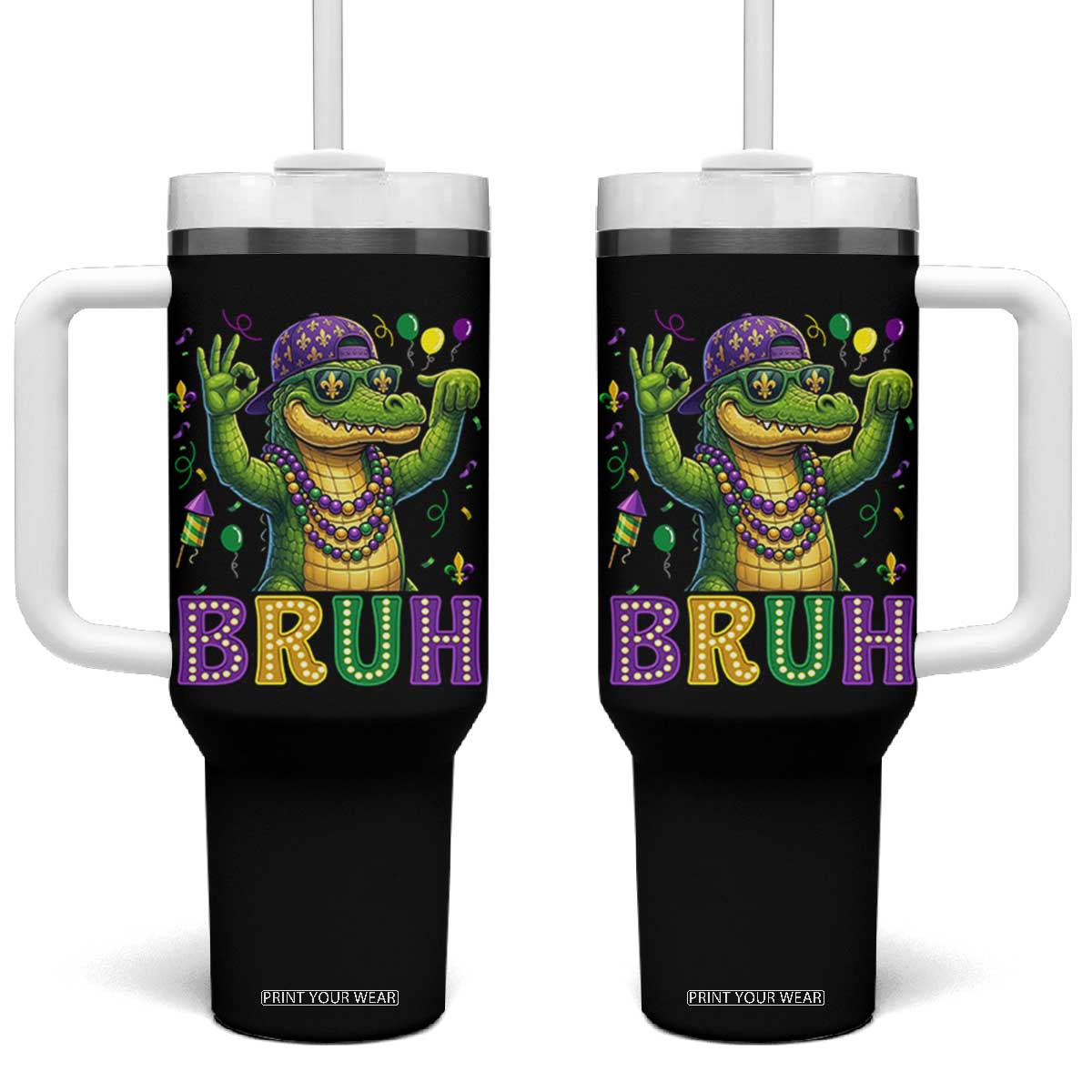 Mardi Gras Mardigator Alligator Six Seven Bruh Meme Tumbler With Handle TS12 One Size: 40 oz Black Print Your Wear