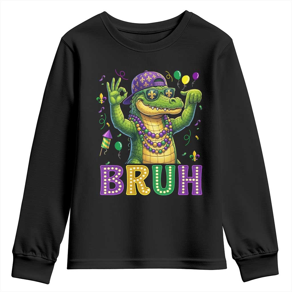Mardi Gras Mardigator Alligator Six Seven Bruh Meme Youth Sweatshirt TS12 Black Print Your Wear
