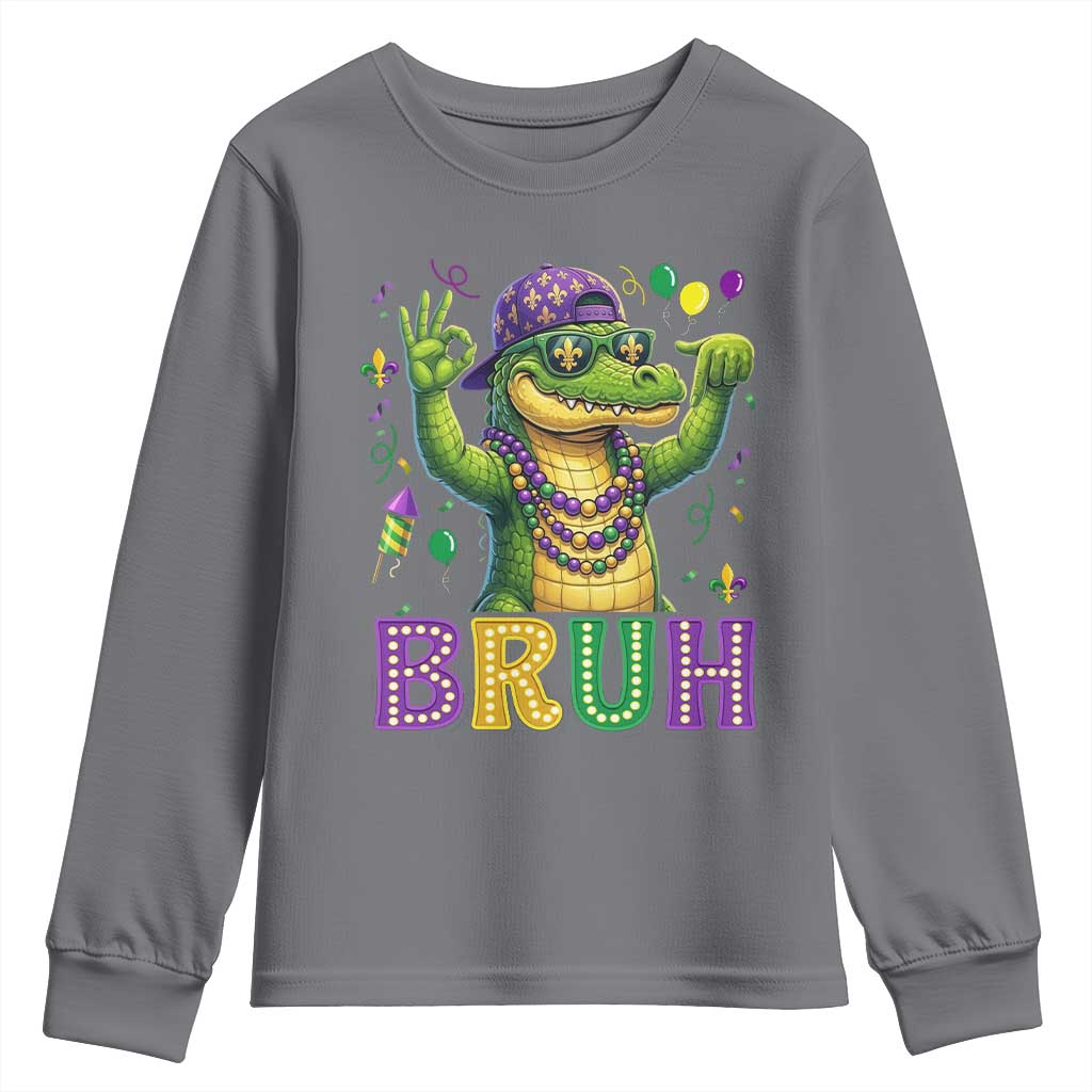 Mardi Gras Mardigator Alligator Six Seven Bruh Meme Youth Sweatshirt TS12 Charcoal Print Your Wear