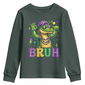 Mardi Gras Mardigator Alligator Six Seven Bruh Meme Youth Sweatshirt TS12 Dark Forest Green Print Your Wear