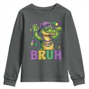Mardi Gras Mardigator Alligator Six Seven Bruh Meme Youth Sweatshirt TS12 Dark Heather Print Your Wear
