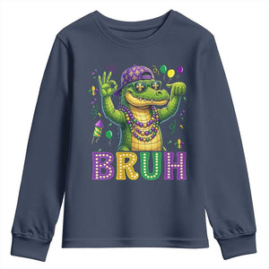 Mardi Gras Mardigator Alligator Six Seven Bruh Meme Youth Sweatshirt TS12 Navy Print Your Wear