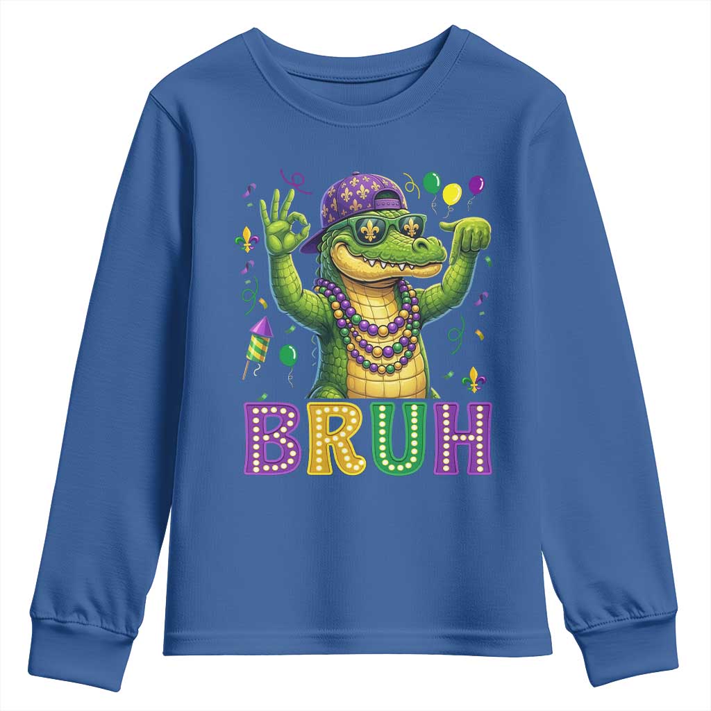 Mardi Gras Mardigator Alligator Six Seven Bruh Meme Youth Sweatshirt TS12 Royal Blue Print Your Wear
