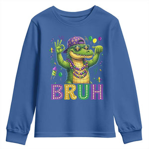 Mardi Gras Mardigator Alligator Six Seven Bruh Meme Youth Sweatshirt TS12 Royal Blue Print Your Wear