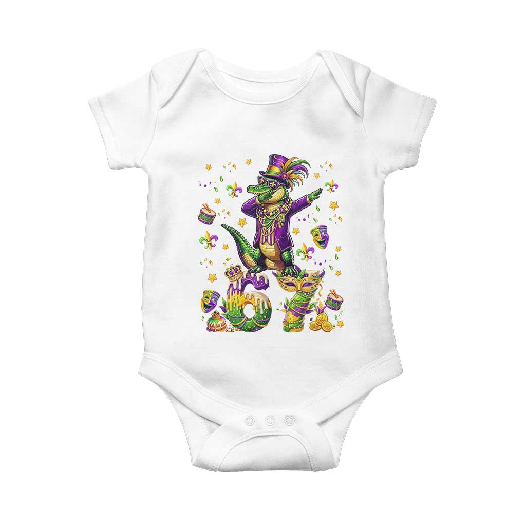 Funny Mardigator Alligator Six Seven Meme Baby Onesie Mardi Gras Gifts TS12 White Print Your Wear