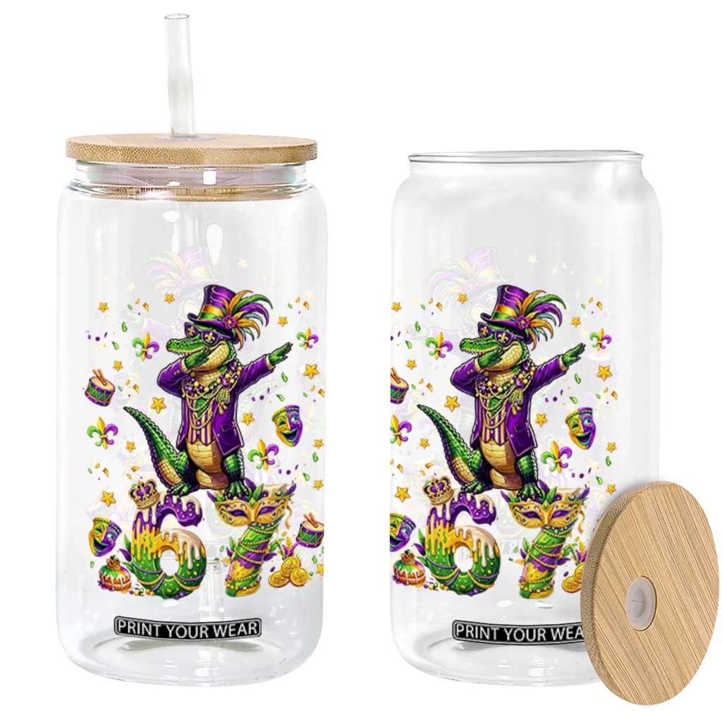 Funny Mardigator Alligator Six Seven Meme Glass Can Mardi Gras Gifts TS12 Print Your Wear