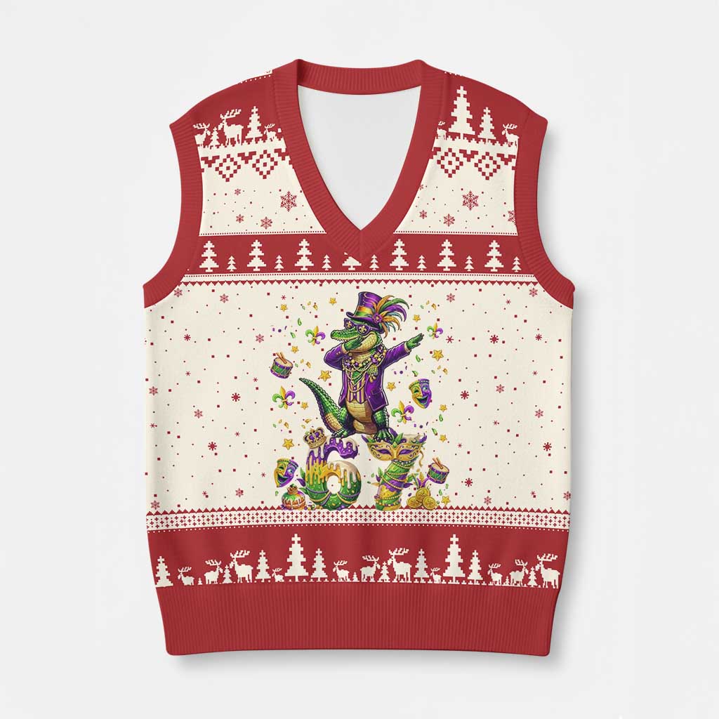 Funny Mardigator Alligator Six Seven Meme V-Neck Knit Sweater Vest Mardi Gras Gifts TS12 Beige Red Print Your Wear