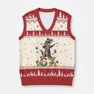 Funny Mardigator Alligator Six Seven Meme V-Neck Knit Sweater Vest Mardi Gras Gifts TS12 Beige Red Print Your Wear