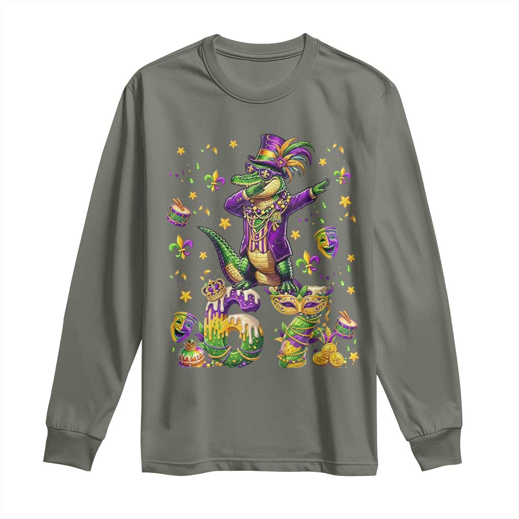 Funny Mardigator Alligator Six Seven Meme Long Sleeve Shirt Mardi Gras Gifts TS12 Military Green Print Your Wear