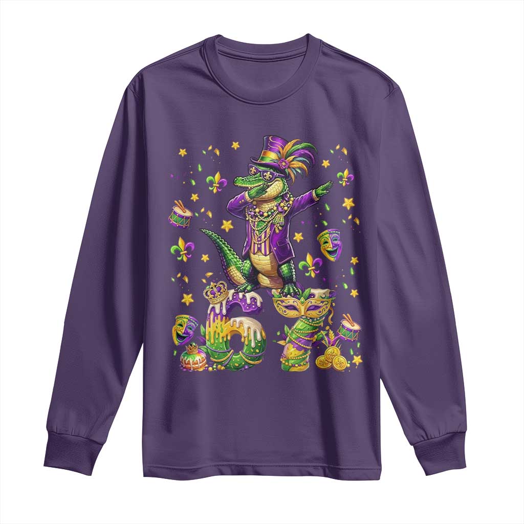 Funny Mardigator Alligator Six Seven Meme Long Sleeve Shirt Mardi Gras Gifts TS12 Purple Print Your Wear