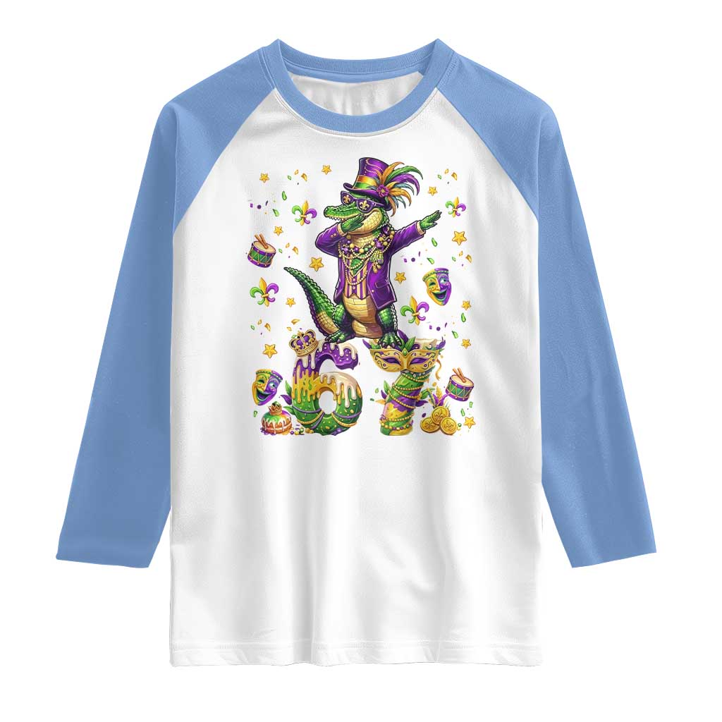 Funny Mardigator Alligator Six Seven Meme Raglan Shirt Mardi Gras Gifts TS12 White Carolina Blue Print Your Wear