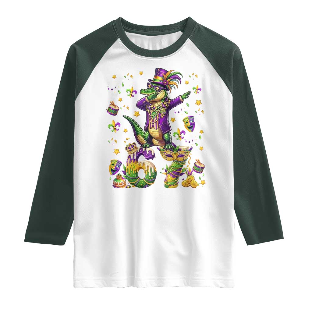 Funny Mardigator Alligator Six Seven Meme Raglan Shirt Mardi Gras Gifts TS12 White Dark Forest Green Print Your Wear