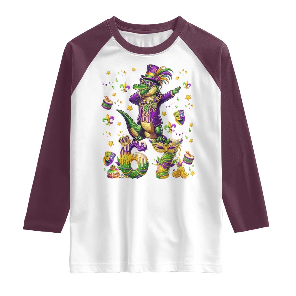 Funny Mardigator Alligator Six Seven Meme Raglan Shirt Mardi Gras Gifts TS12 White Maroon Print Your Wear