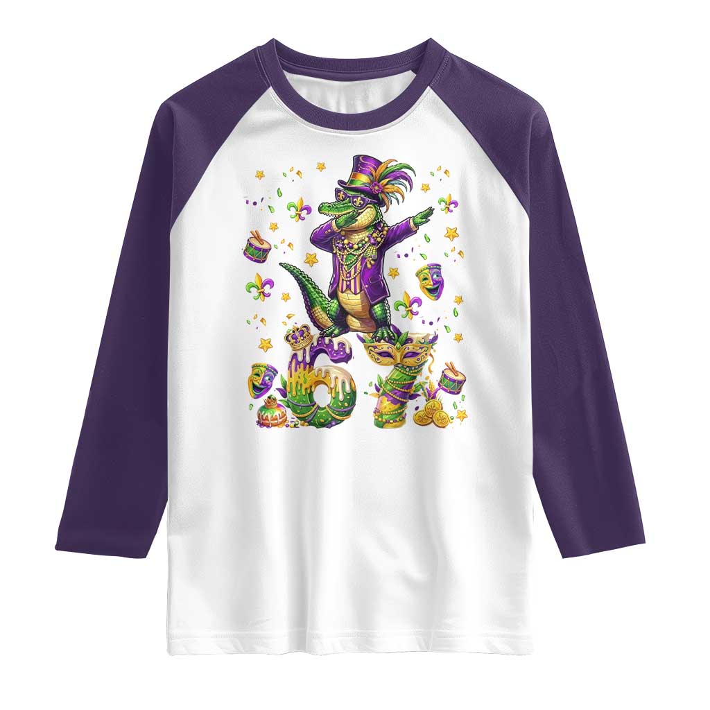 Funny Mardigator Alligator Six Seven Meme Raglan Shirt Mardi Gras Gifts TS12 White Purple Print Your Wear