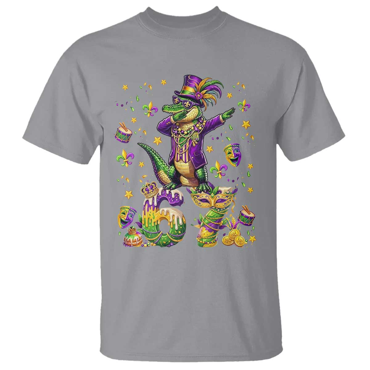 Funny Mardigator Alligator Six Seven Meme T Shirt Mardi Gras Gifts TS12 Sport Gray Print Your Wear