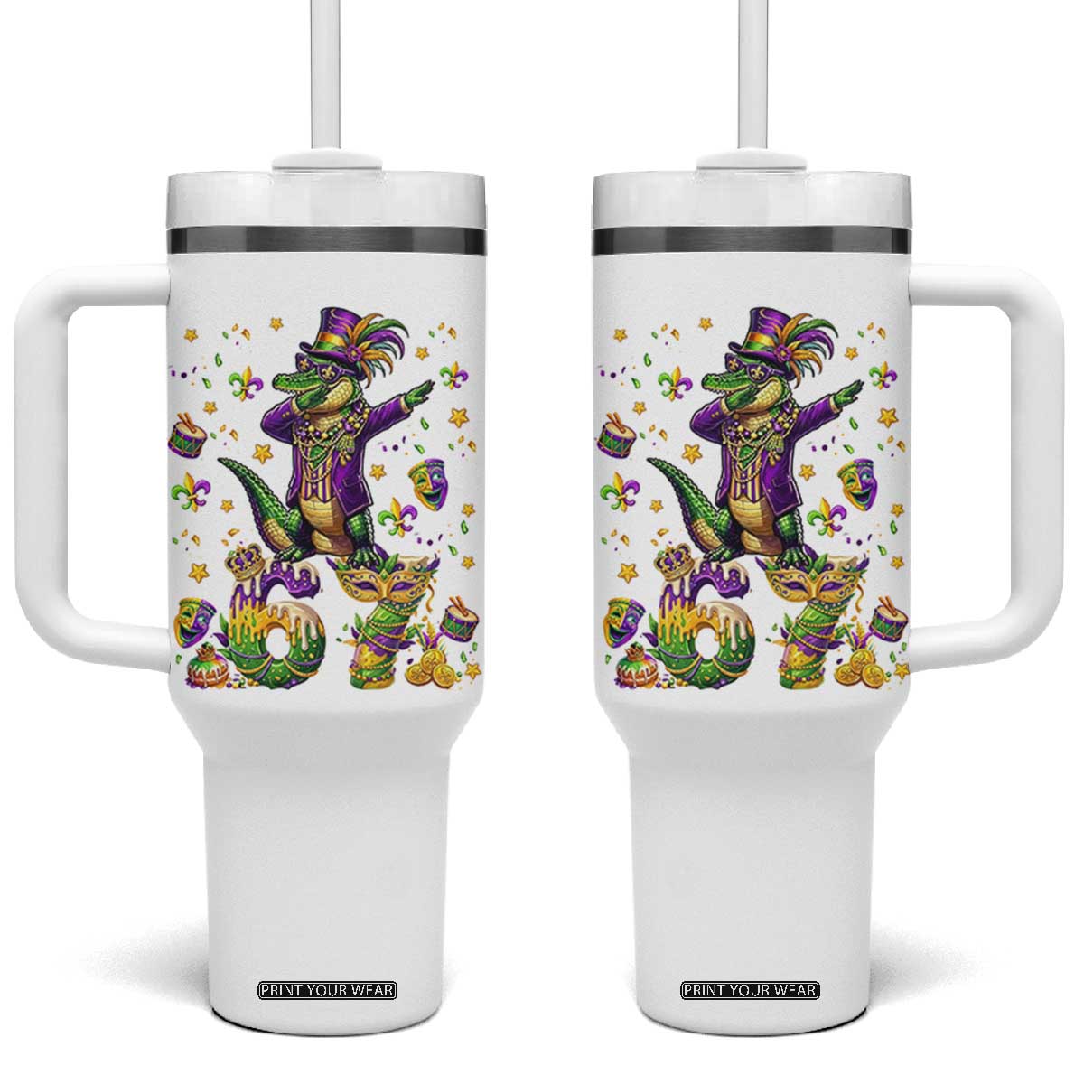 Funny Mardigator Alligator Six Seven Meme Tumbler With Handle Mardi Gras Gifts TS12 One Size: 40 oz White Print Your Wear
