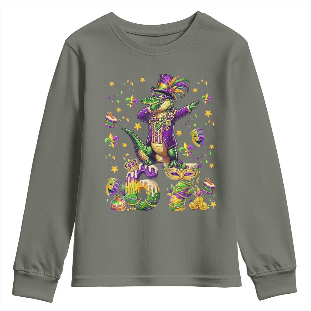 Funny Mardigator Alligator Six Seven Meme Youth Sweatshirt Mardi Gras Gifts TS12 Military Green Print Your Wear