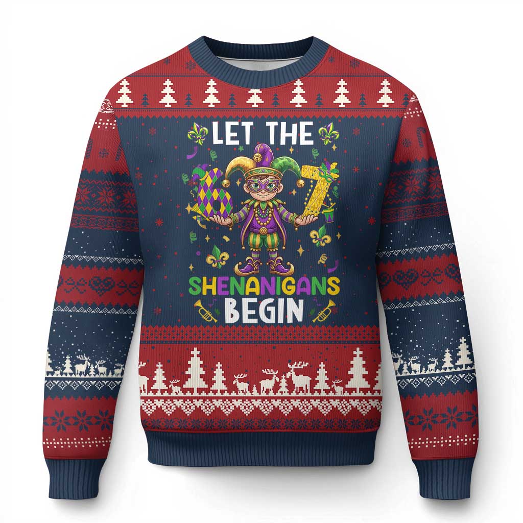 Let The 67 Shenanigans Begin Ugly Christmas Sweater Six Seven Meme Mardi Gras TS12 Navy Red Print Your Wear