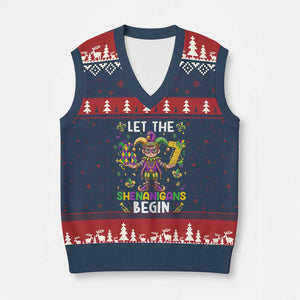 Let The 67 Shenanigans Begin V-Neck Knit Sweater Vest Six Seven Meme Mardi Gras TS12 Navy Red Print Your Wear