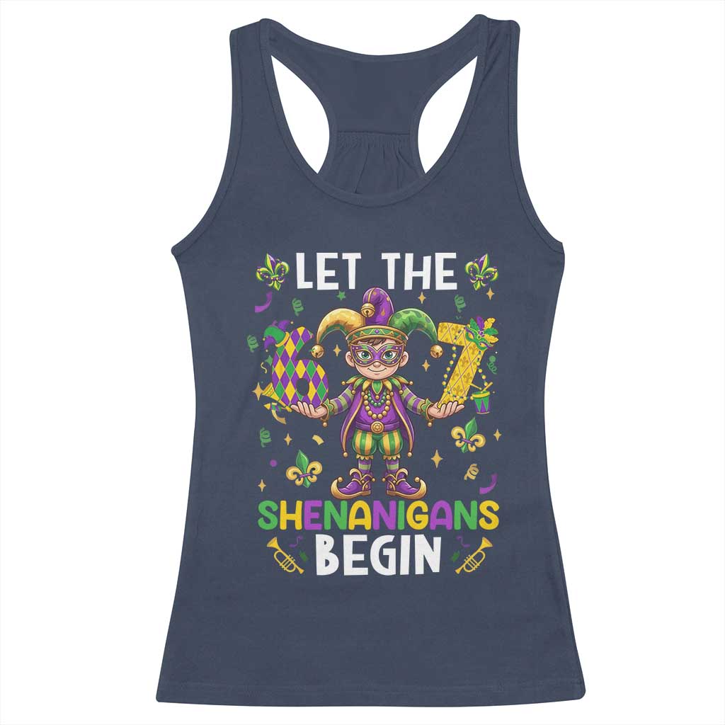 Let The 67 Shenanigans Begin Racerback Tank Top Six Seven Meme Mardi Gras TS12 Navy Print Your Wear