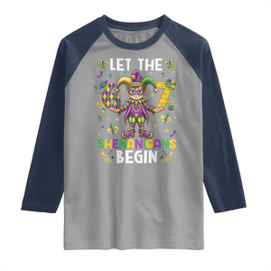 Let The 67 Shenanigans Begin Raglan Shirt Six Seven Meme Mardi Gras TS12 Sport Gray Navy Print Your Wear