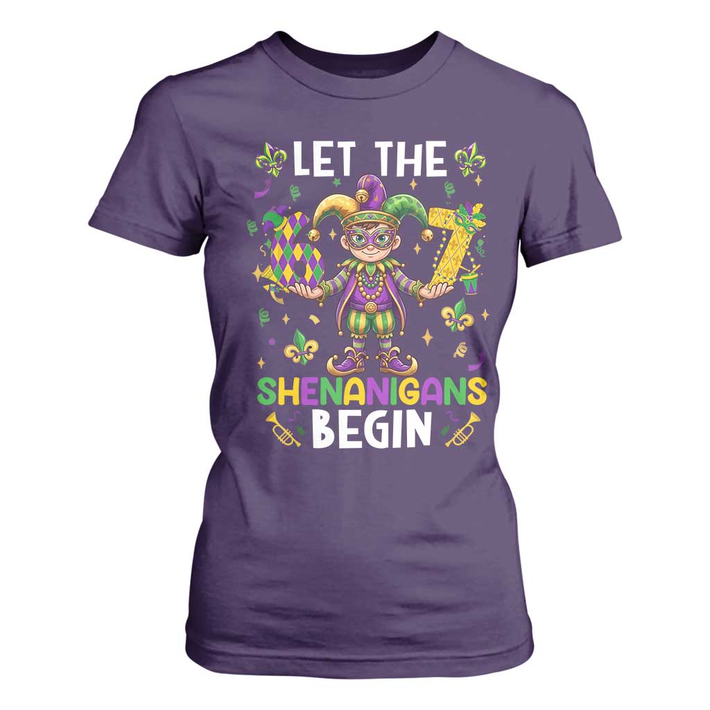 Let The 67 Shenanigans Begin T Shirt For Women Six Seven Meme Mardi Gras TS12 Purple Print Your Wear