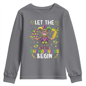 Let The 67 Shenanigans Begin Youth Sweatshirt Six Seven Meme Mardi Gras TS12 Charcoal Print Your Wear