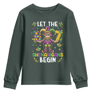 Let The 67 Shenanigans Begin Youth Sweatshirt Six Seven Meme Mardi Gras TS12 Dark Forest Green Print Your Wear