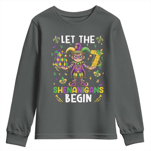 Let The 67 Shenanigans Begin Youth Sweatshirt Six Seven Meme Mardi Gras TS12 Dark Heather Print Your Wear